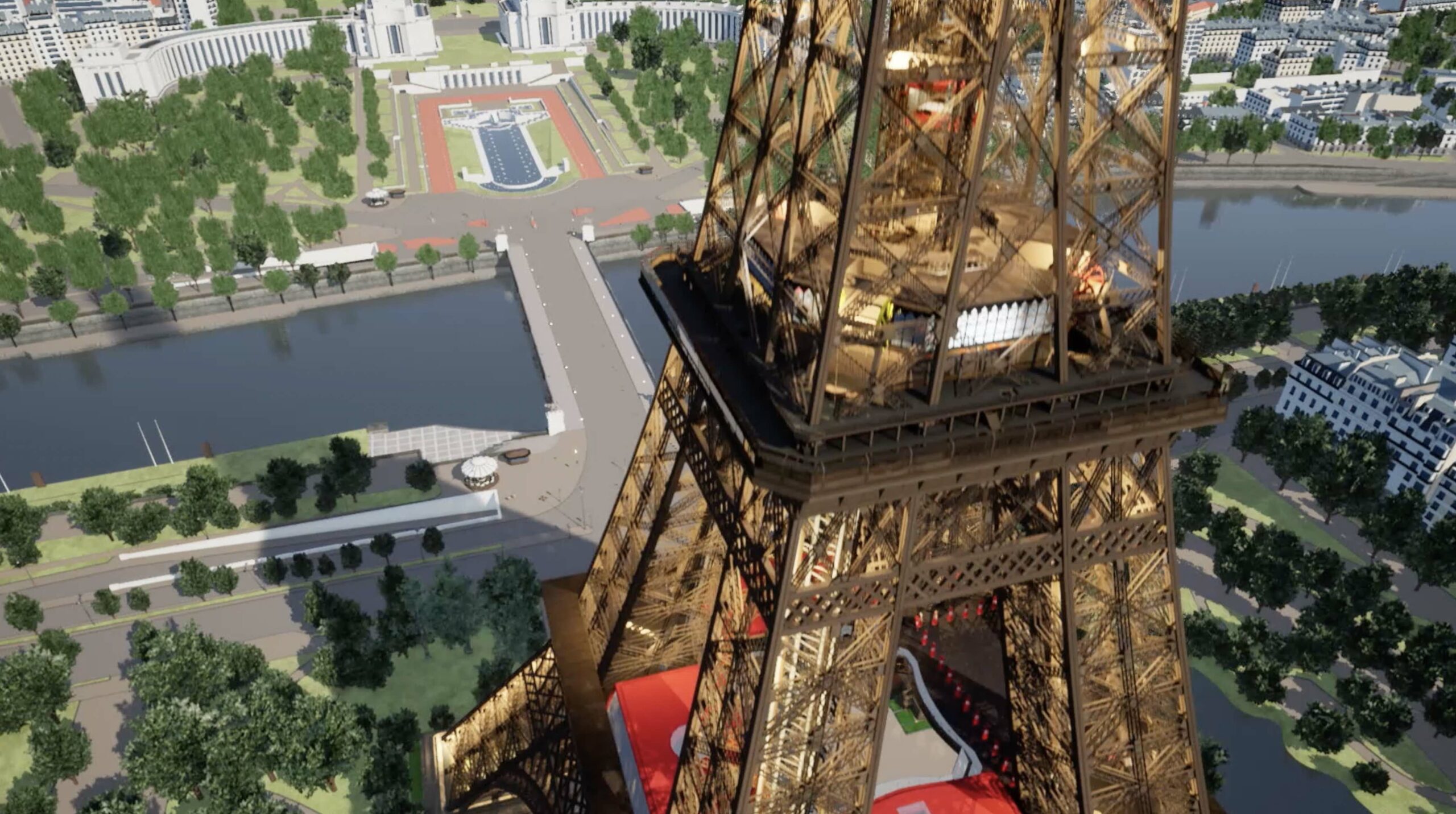 Eiffel Tower in Venue Twin aerial shot